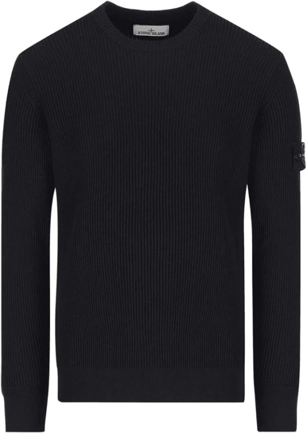 Ribbed Knit Crew Neck Navy Sweater S Black